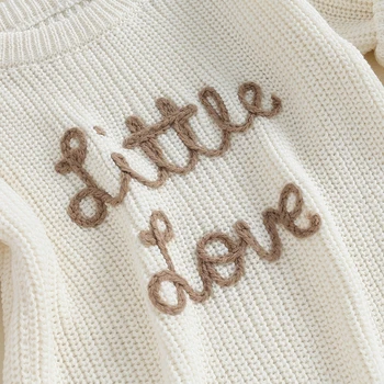 Свитер для маленьких девочек с круглым вырезом и длинными рукавами и буквами, зимний теплый вязаный пуловер, Свитер, одежда для младенцев