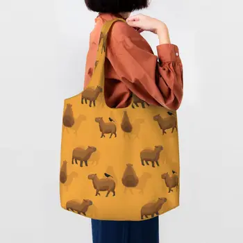 Симпатичная сумка для покупок с мультяшным рисунком Capybara Grackle, прочная холщовая сумка для покупок через плечо, сумка для фотографий