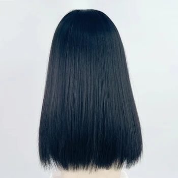 Синтетический синий Омбре Микс средней длины, прямой парик с челкой, косплей Лолиты, парик из натуральных женских волос для ежедневной вечеринки Изображение 2