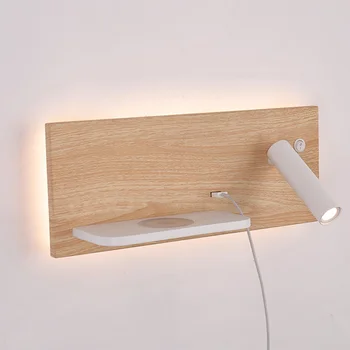 современный светодиодный настенный светильник, прикроватная лампа, телефон, беспроводное зарядное устройство, настенные светильники, ночник для спальни, освещение для чтения, USB-розетка, освещение Изображение 2