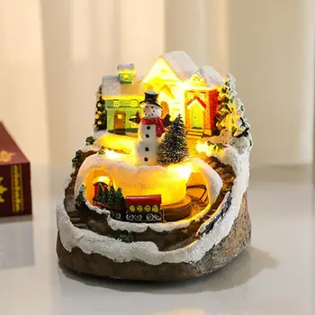 Сцена Рождественского дома в деревне, вращающийся поезд, светодиодное освещение, Рождественское украшение со светодиодной подсветкой на батарейках, уникальные рождественские подарки
