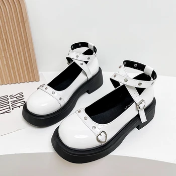 Туфли в стиле Лолиты на платформе, туфли в стиле эмо на каблуках, женская обувь с перекрестной повязкой на толстом каблуке, женская обувь для косплея Kawaii Mary Janes, готические туфли