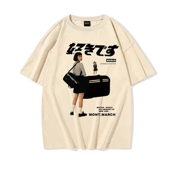 Уличная одежда в стиле хип-хоп, футболка Harajuku Для девочек, Японская футболка с принтом Кандзи 2023, Мужская летняя футболка с коротким рукавом, Хлопковые свободные топы, тройники