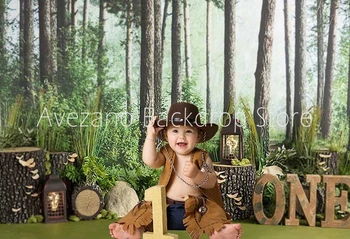 Фон для фотосъемки Avezano 1st Happy Birthday Forest Вечеринка в джунглях, Кустарник, трава, фон для студийной фотозоны, декор для фотофона Изображение 2