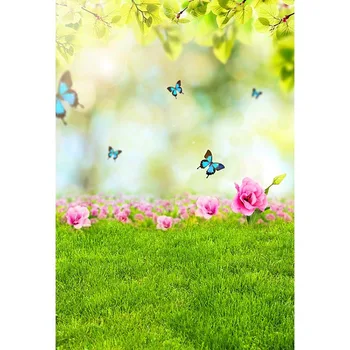 Фон для Фотосъемки Avezano Весенний Цветок Бабочка Зеленая Трава Декор Природные Пейзажи Фон Для Фотостудии Photozone Изображение 2