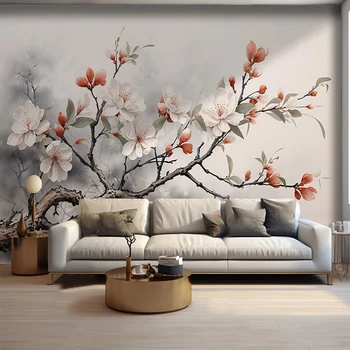 Фотообои на заказ Креативное китайское Зеленое растение Лесные Цветы Фоновое Украшение стен Фреска Papel De Parede Home Décor Изображение 2