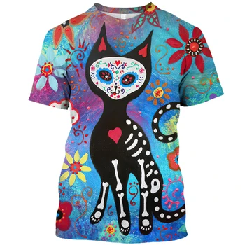 Футболка с изображением 3D веселого кота, мужская футболка в стиле хип-хоп с животным принтом, футболка с коротким рукавом, повседневный пуловер О-образным вырезом, летний топ оверсайз
