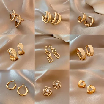 Ювелирные изделия геометрической неправильной формы из матового золота, Преувеличенные Универсальные Металлические серьги в стиле ретро для женщин