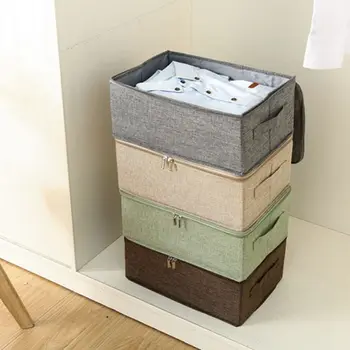 Ящик для хранения хлопка и льна большой емкости, складная сумка для хранения стираемой одежды, закрывающаяся крышкой на молнии, контейнеры для хранения игрушек Изображение 2